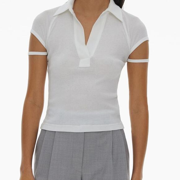 HELMUT LANG Women's Strappy Cap Sleeve Polo White S NWT - Picture 2 of 7